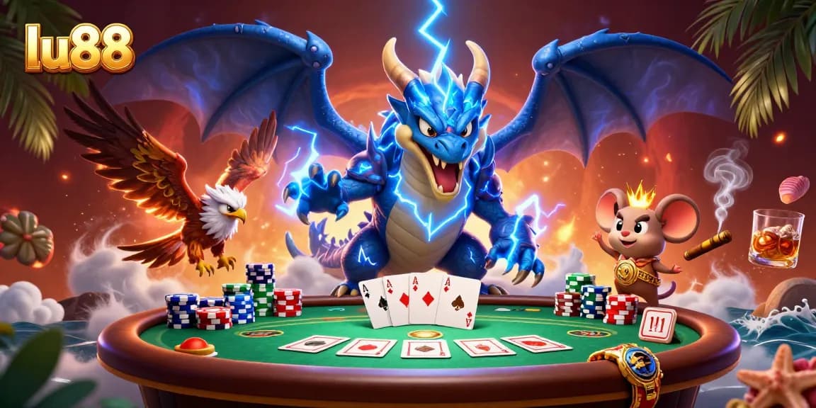 lu88 players strategizing with poker chips and cards in an electrifying casino scene