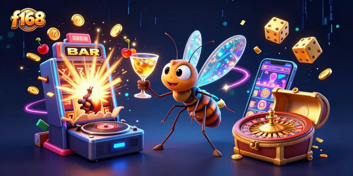 Experience the thrilling world of f168 with a vibrant casino illustration showcasing lively characters and dynamic gaming elements.