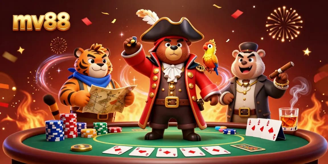 Engage in thrilling gameplay at mv88 with a vibrant casino scene featuring dynamic poker elements.