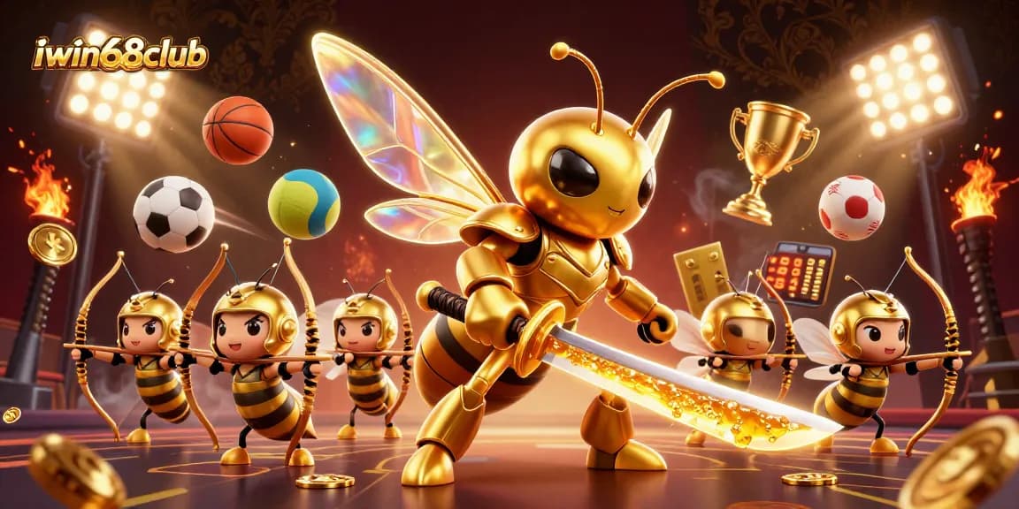 Join the action at iwin68club with vibrant sports scenes featuring golden hornet samurai and archer bees.