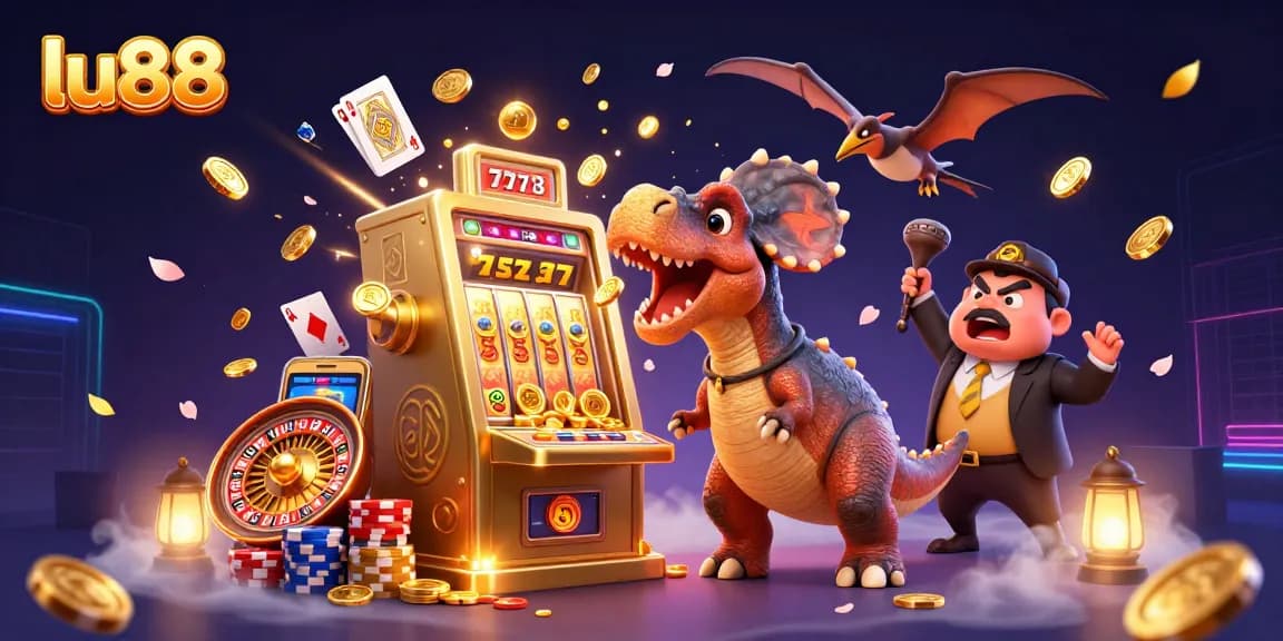 lu88 celebrates jackpot wins with thrilling cartoon dinosaur scenes, packed with casino action.