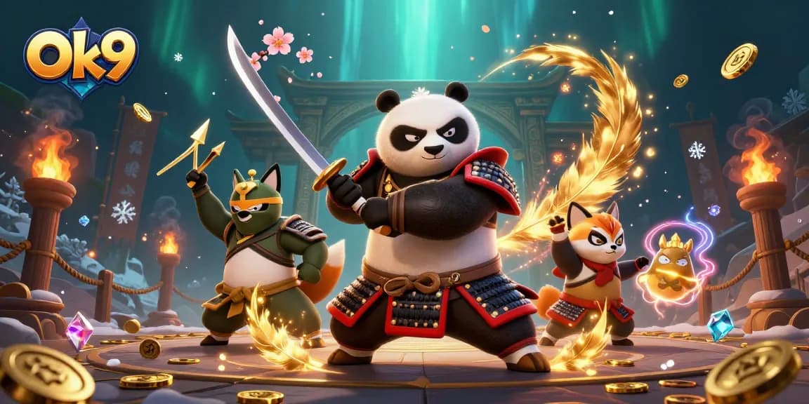 Experience the thrilling battles and jackpots of Ok9 in an epic casino adventure illustration.