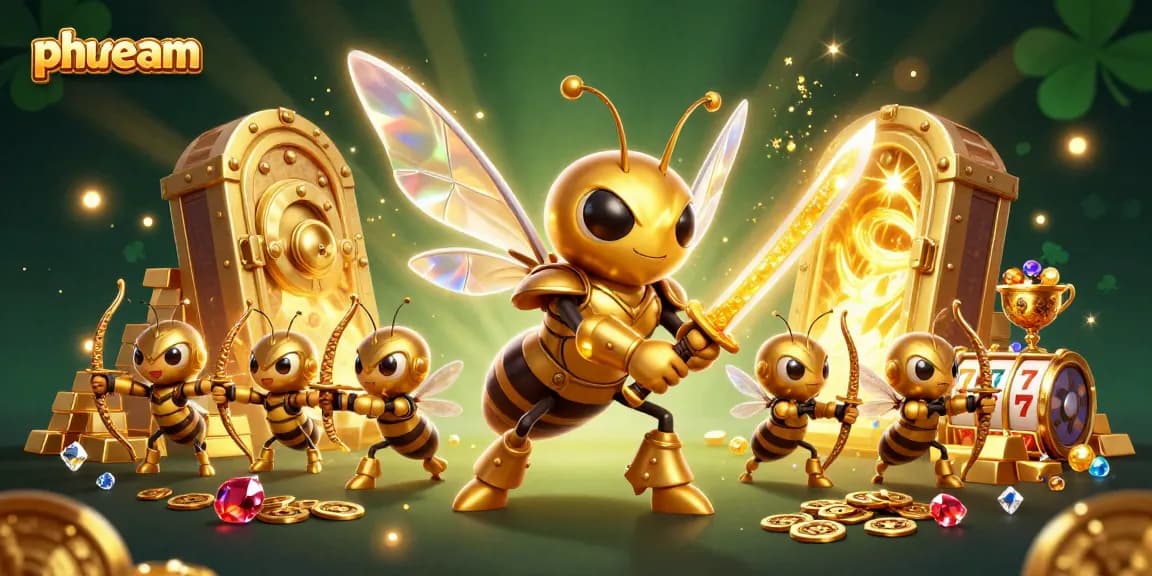 Join the action at phdream, featuring a golden samurai hornet amidst jackpot treasures and vibrant casino elements.