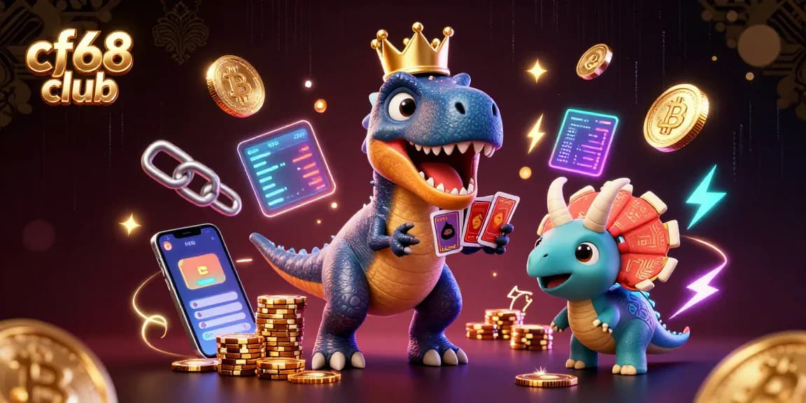 Experience the excitement at cf68 club with a colorful 3D dinosaur scene in a vibrant casino atmosphere.