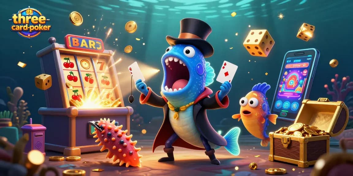 Experience thrilling three-card-poker action in this vibrant underwater magic scene.