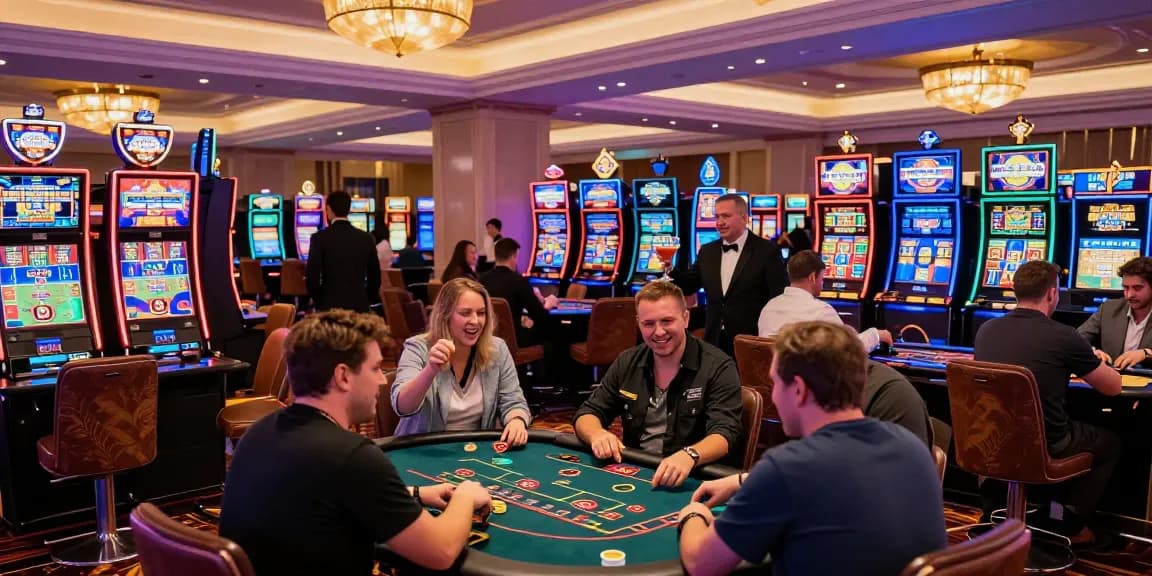 KO66 casino bustling with players enjoying vibrant gaming atmosphere.