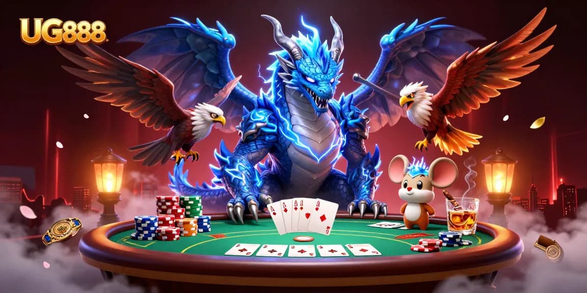 Engage in the thrilling world of UG888 with electrifying casino action featuring a poker showdown.