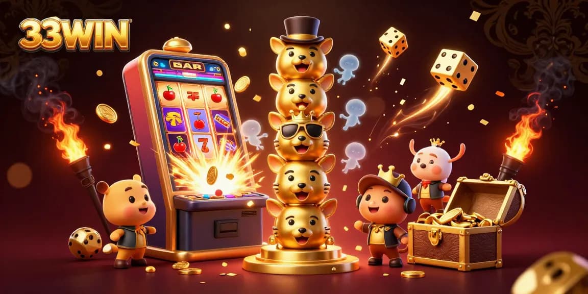 Join the excitement at 33WIN with a vibrant illustration showcasing the thrilling atmosphere of online gambling.