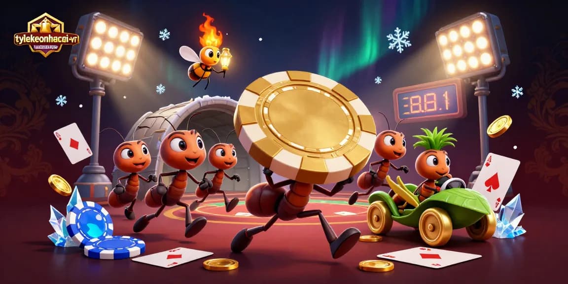 Engage in thrilling poker action with tylekeonhacai-vn as ants heist golden chips.