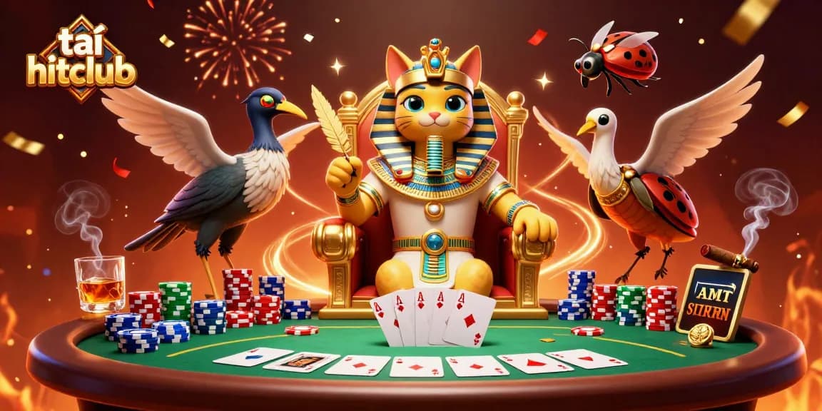 Tải hitclub and play exciting casino games surrounded by vibrant Pharaoh-themed characters.