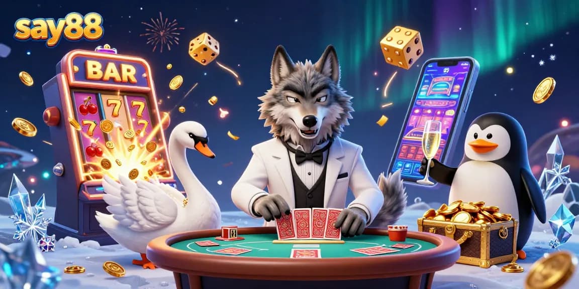 Win big at say88 with an exciting casino illustration featuring a baccarat game scene.