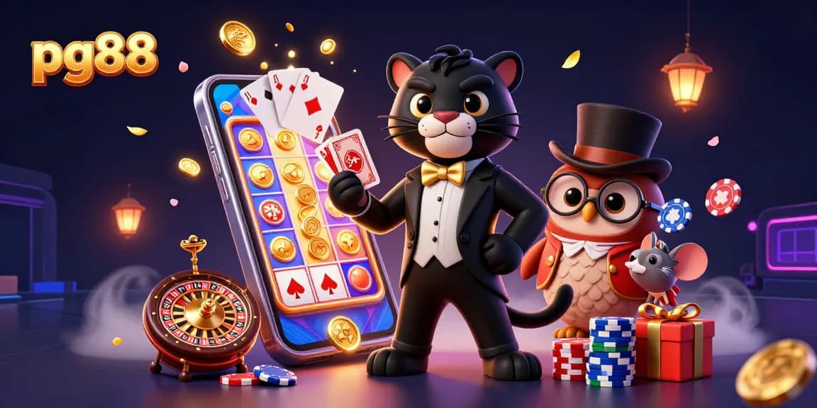 Experience thrilling gameplay at pg88 with a stylish black panther dealer amidst exciting casino elements.