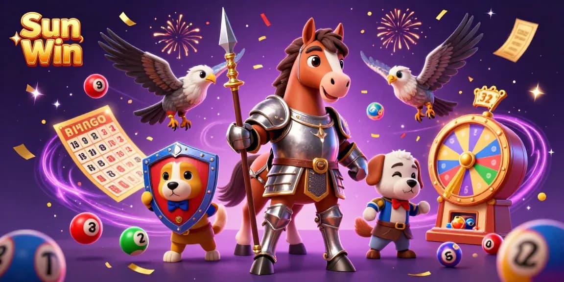 Experience the excitement of Sun Win with our vibrant 3D casino scene showcasing a medieval knight, squire, and falcon.