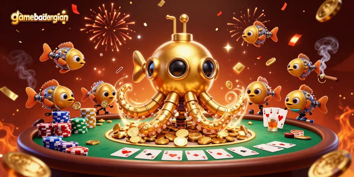Experience thrilling action at gamebaidangian with a vibrant casino scene featuring golden coins and poker elements.