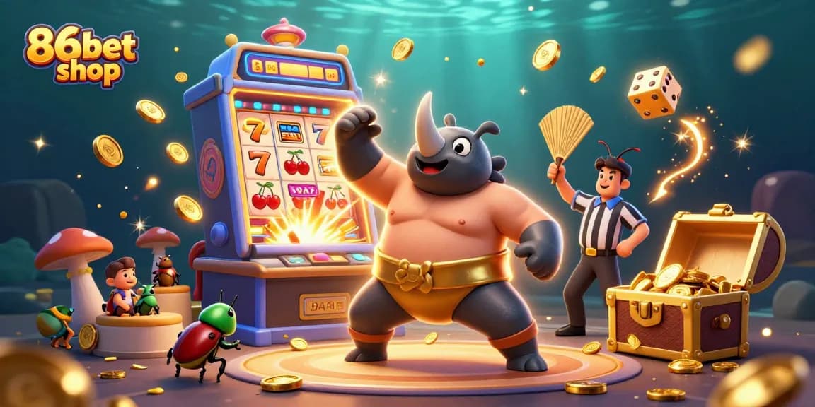 Experience thrilling gameplay at 86bet shop with a dynamic casino illustration of winning moments.