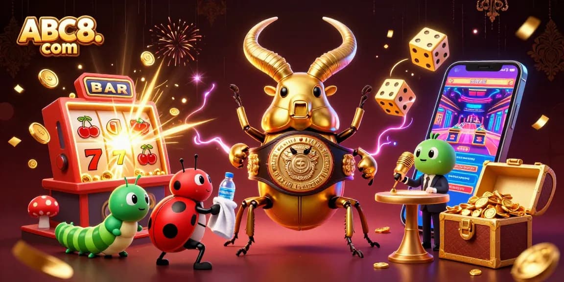 Experience thrilling gameplay at ABC8. com with dynamic 3D illustrations featuring exciting casino elements.