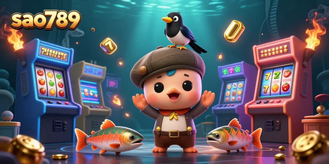 Experience thrilling games at sao789 with cartoon Nessie and bright casino elements.