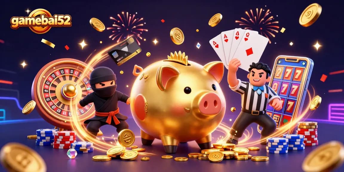 Engage in the excitement of gamebai52 with a vibrant casino showdown featuring vibrant characters and dynamic gambling elements.