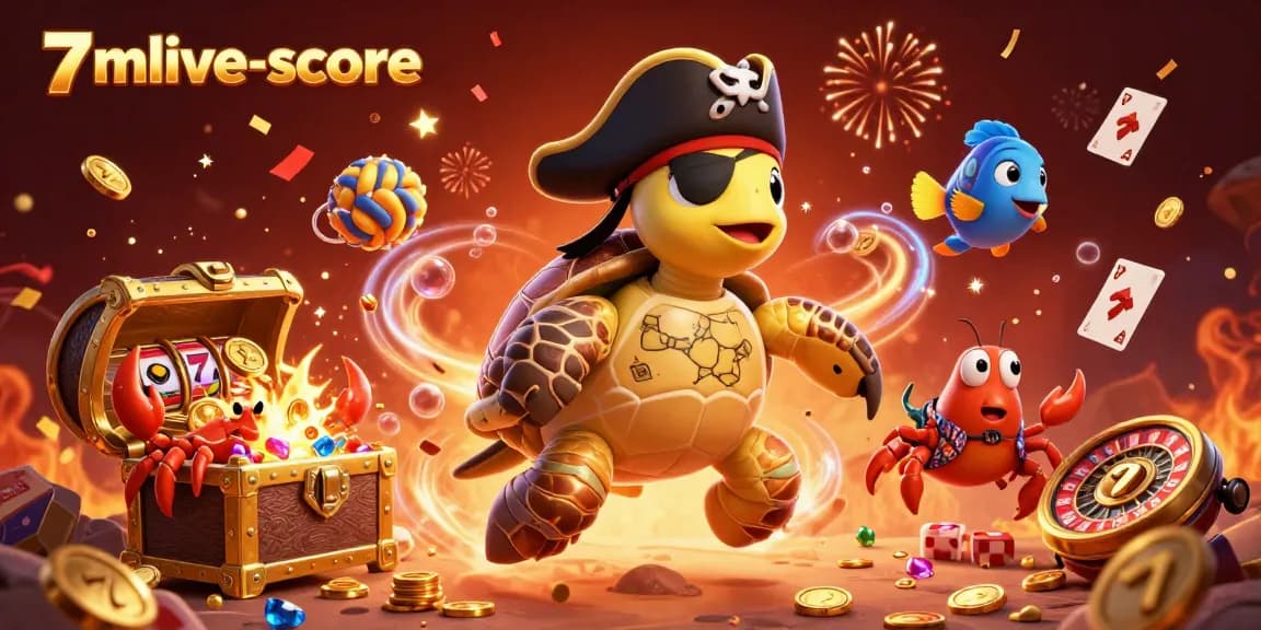 Engage with 7mlive-score's exciting 3D casino world featuring vibrant characters and gold treasures.
