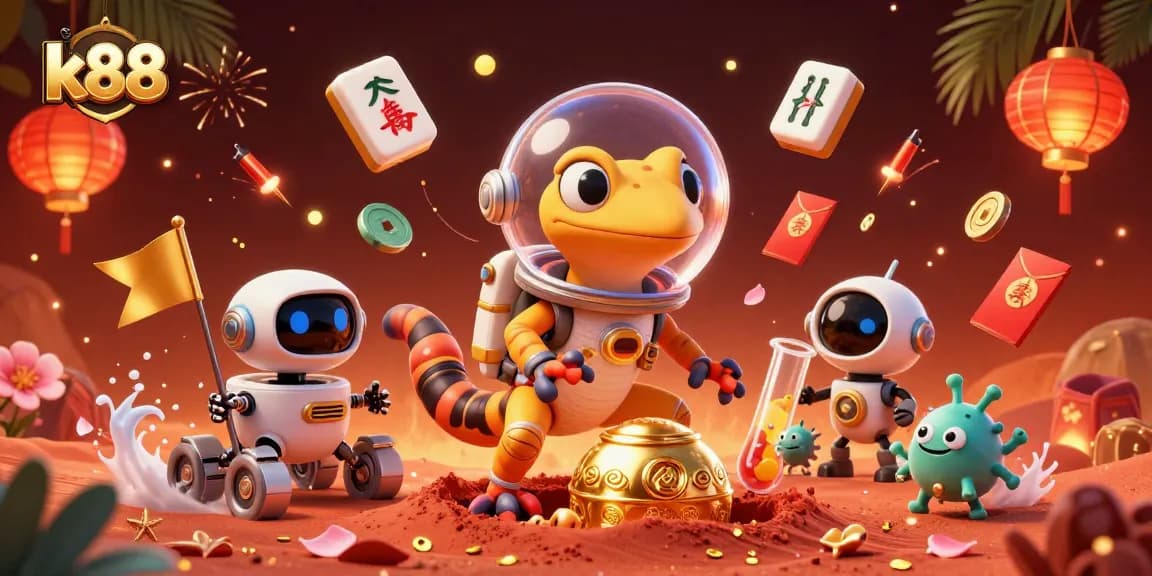 Win big at k88 with thrilling casino adventures featuring a Martian gecko and cosmic treasures.