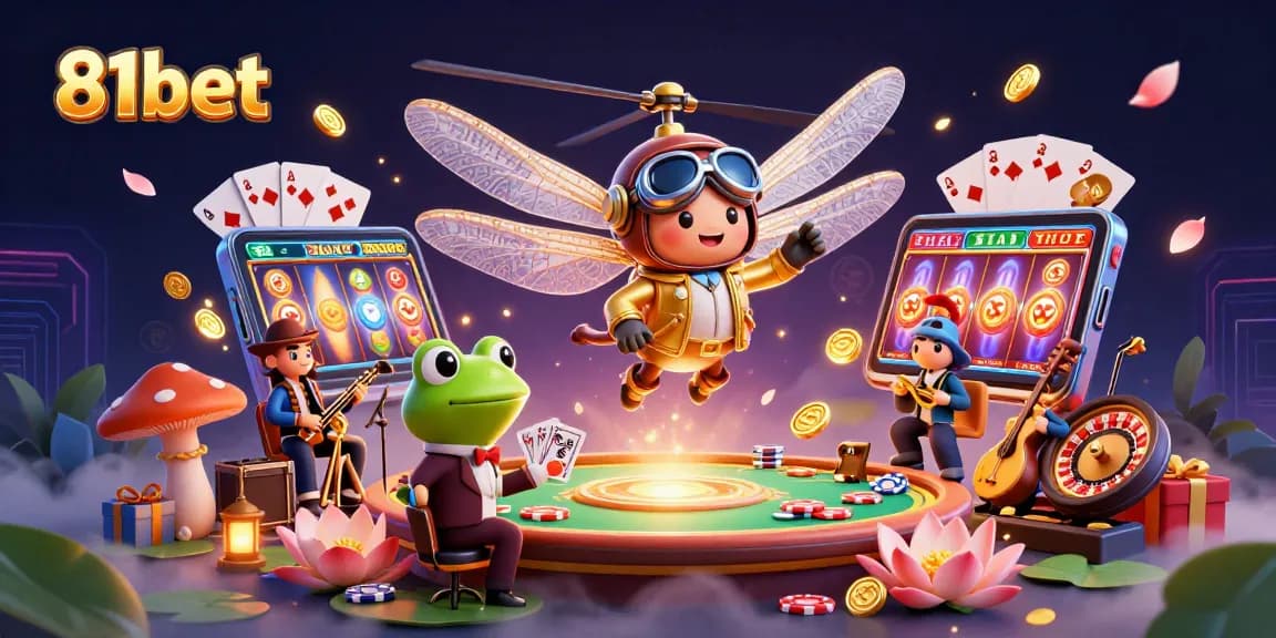 Play exciting games at 81bet while enjoying the stunning visual illustration of a vibrant casino scene.