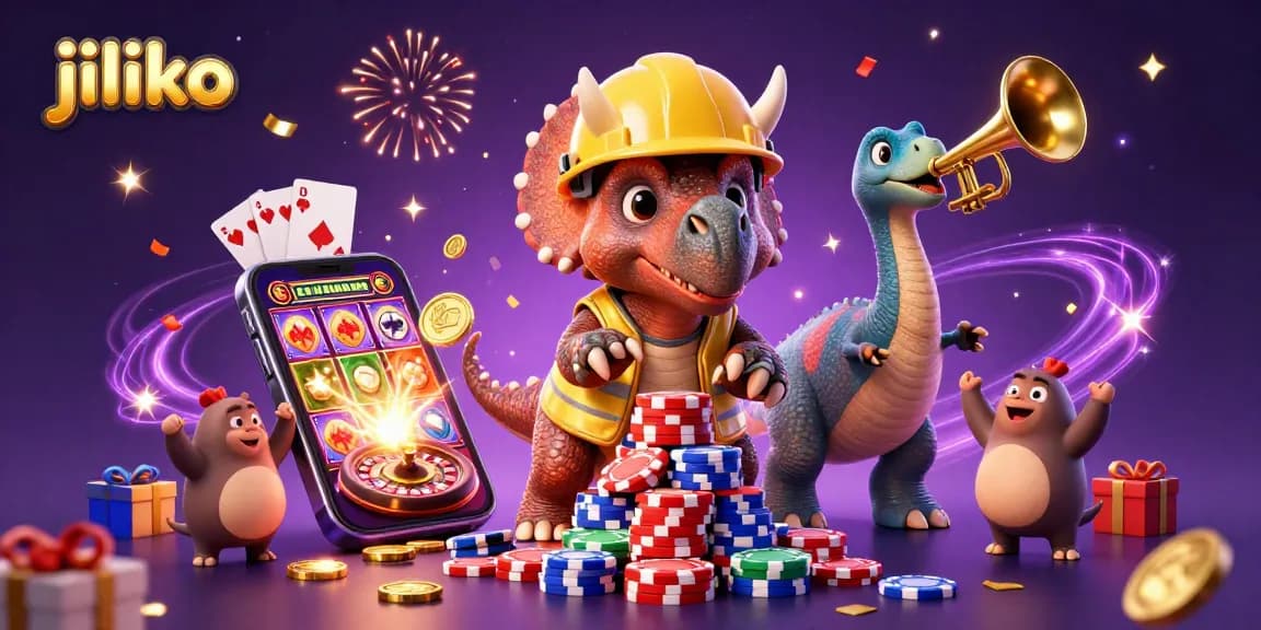 Experience the thrill of jiliko with vibrant casino elements and lively characters in a festive scene.