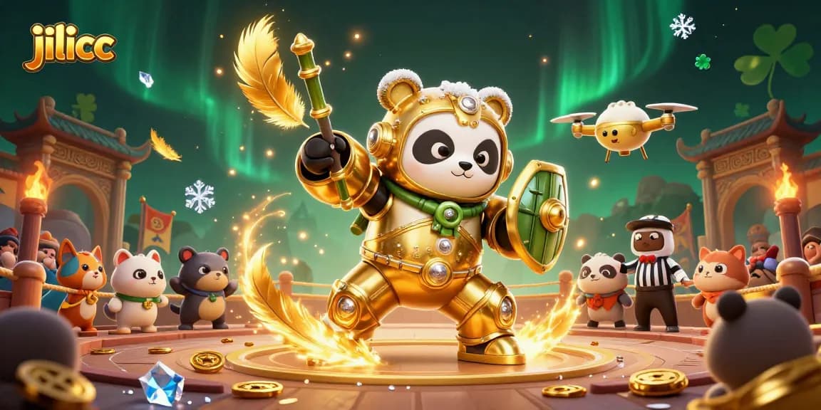 Engage in thrilling gameplay on jilicc with a panda piloting a fighting robot in a dynamic casino setting.