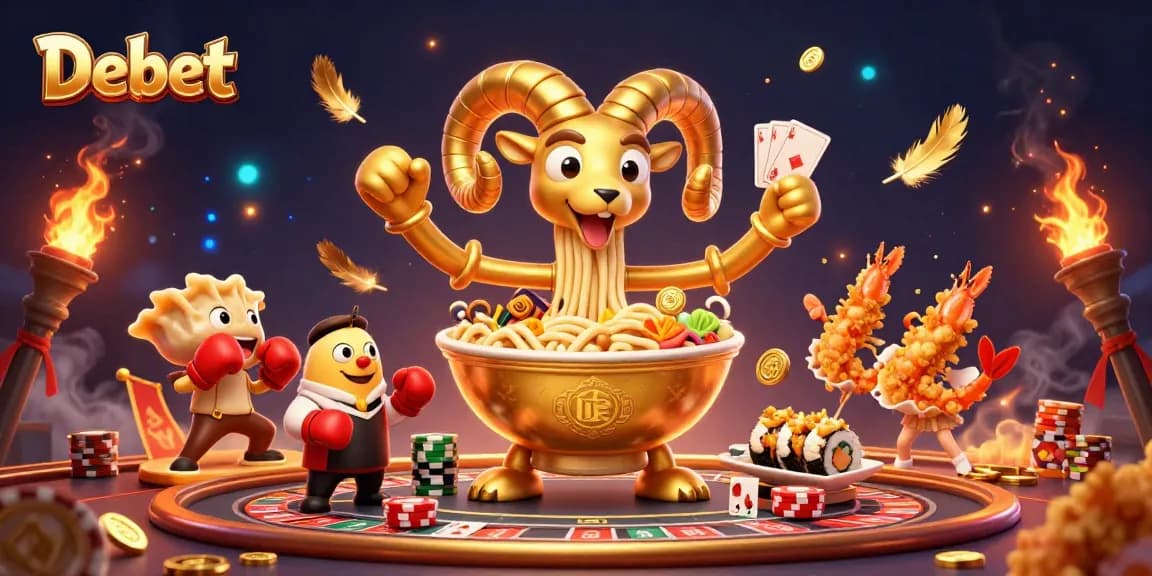 Debet enhances excitement with a vibrant casino scene featuring animated characters and betting elements.