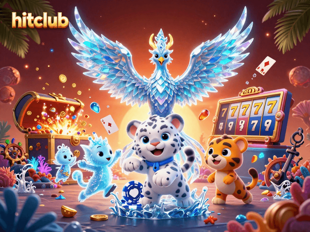 Engage with hitclub’s dynamic 3D casino scene featuring an ice phoenix and vibrant jackpot elements.