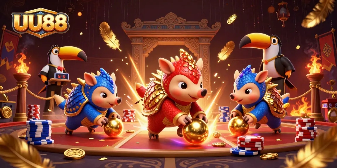 UU88 pangolins competing with chips and dinero in a vibrant casino arena.