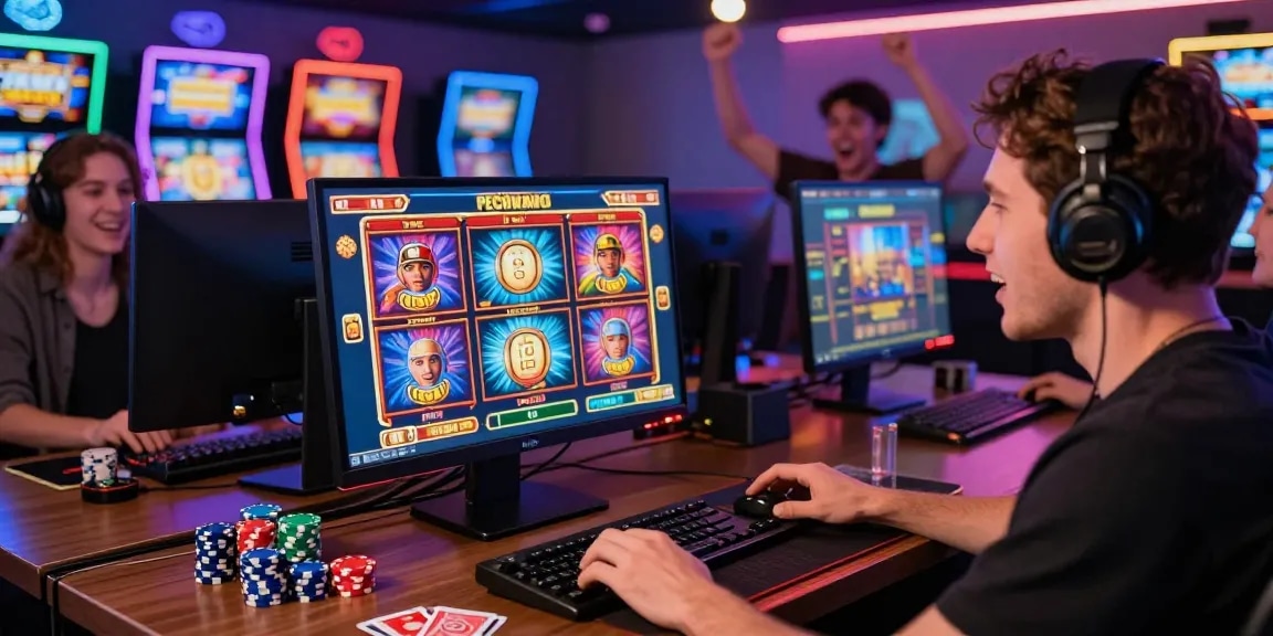 Engaging scene of a player enjoying online slot games with colorful gaming elements in a vibrant atmosphere.