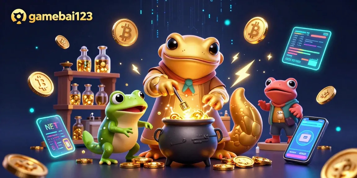 Experience exciting gaming action with gamebai123 in a vibrant online casino setting, featuring golden elements and crypto coins.