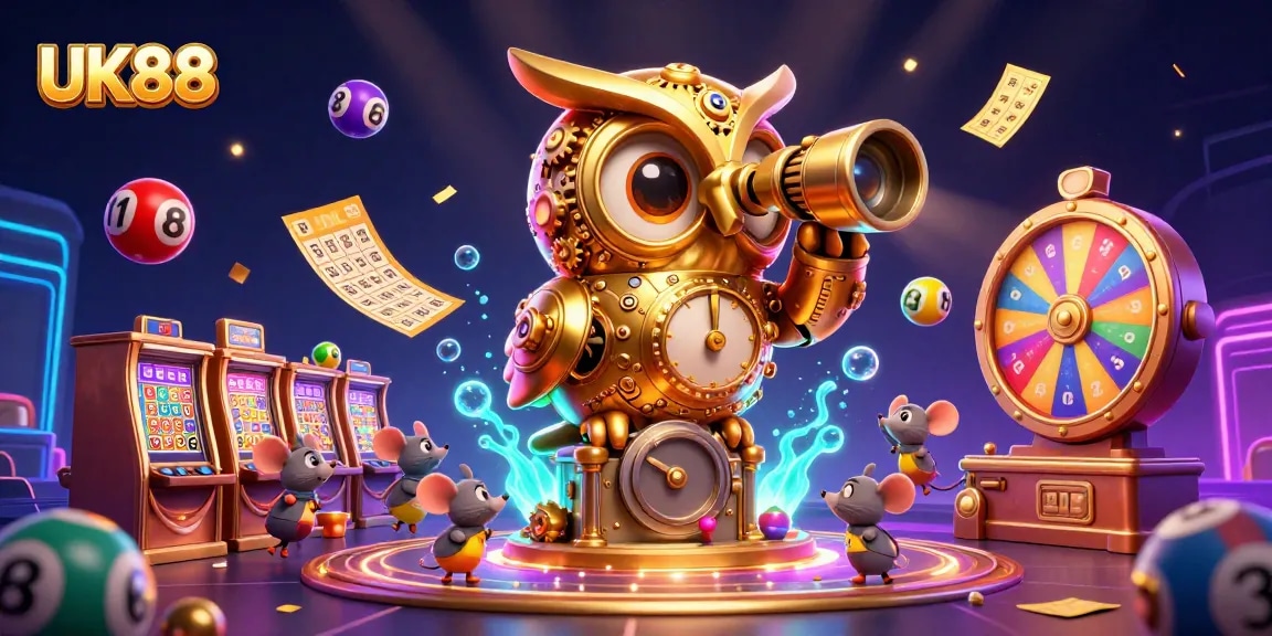 Experience the thrill of UK88 as you engage with vibrant lottery and casino elements in this dynamic illustration.