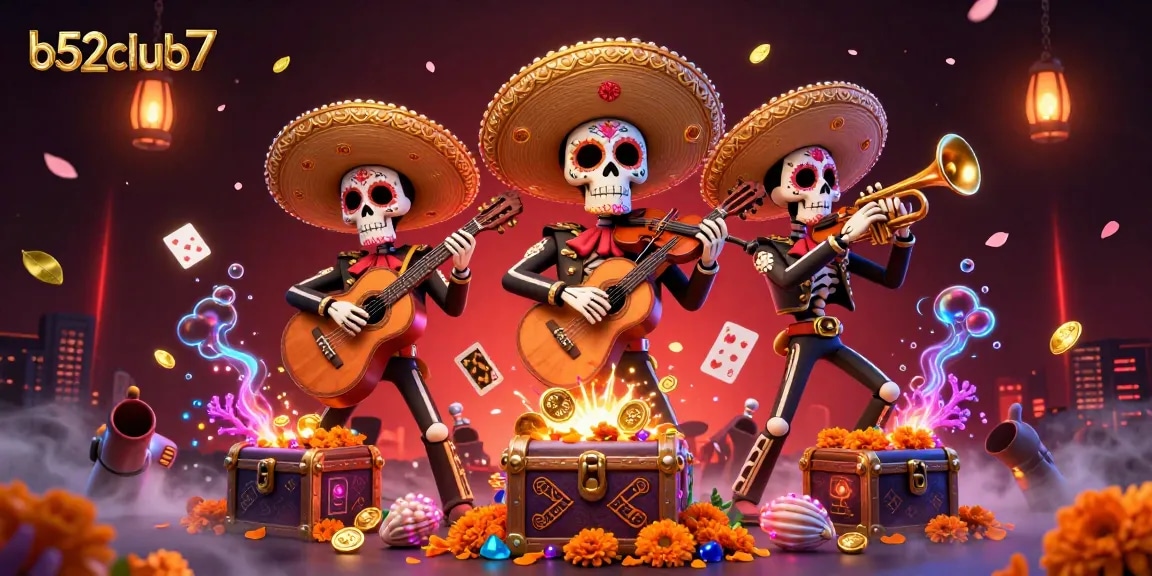 Experience thrilling gameplay at b52club7 with vibrant sketches of skeleton mariachis and compelling casino elements.