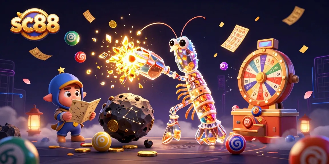 Experience thrilling gameplay with SC88, vibrant games, and colorful rewards in an enthralling casino scene.