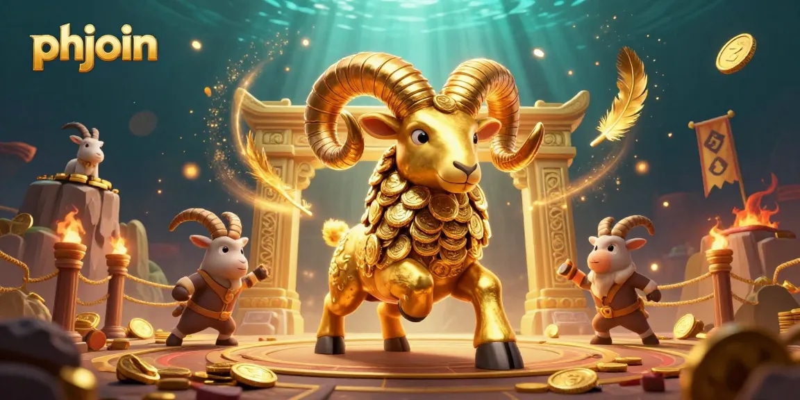 Immerse in a vibrant phjoin casino scene with golden ram and betting tokens.