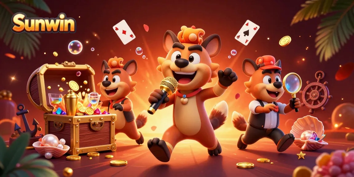 Play exciting games at Sunwin in this vibrant casino scene filled with dynamic action and detailed characters.