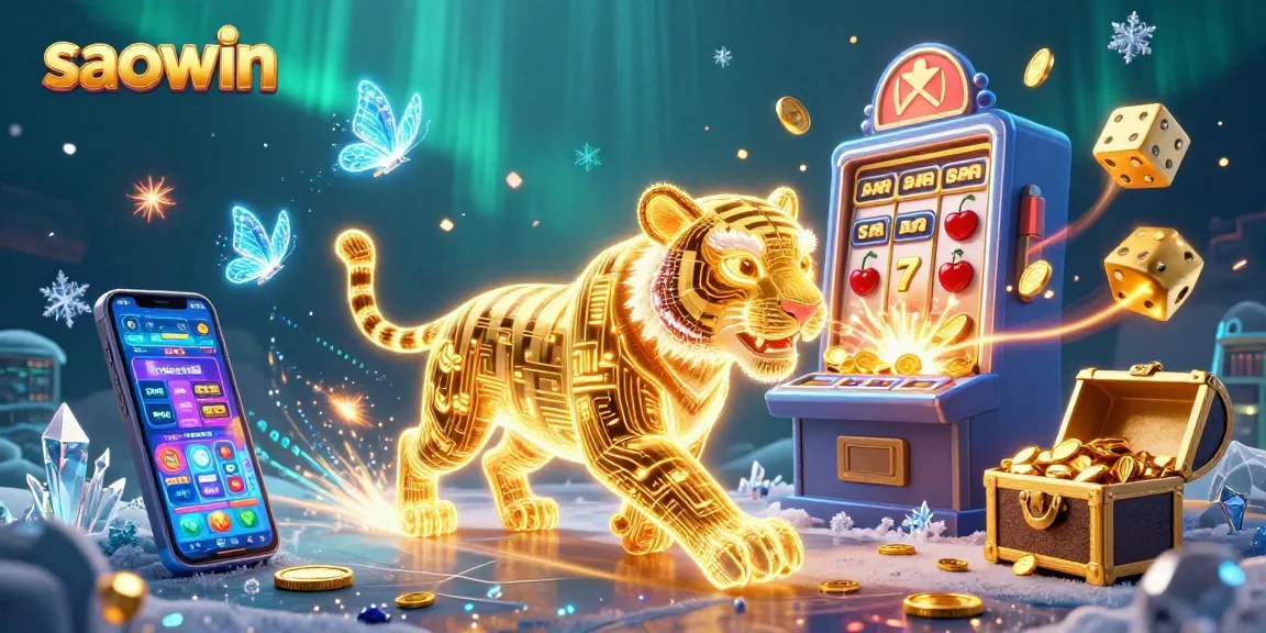 Experience saowin's colorful casino games amidst golden jackpot explosions and neon visuals.