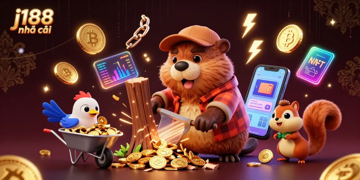 Experience the thrill at j188 nhà cái with a vibrant casino-themed illustration showcasing fun characters.