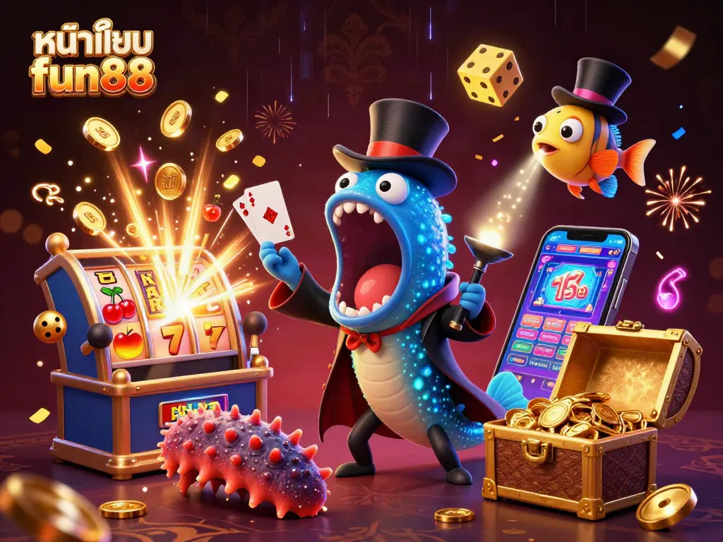 Engage with the dynamic fun of หน้าแรก fun88 featuring vibrant underwater characters and casino elements.