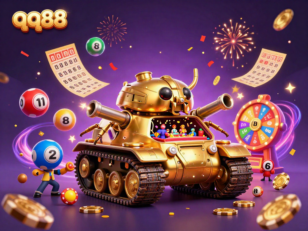 Experience thrilling action at qq88 with a vibrant, colorful casino scene loaded with excitement and fun.