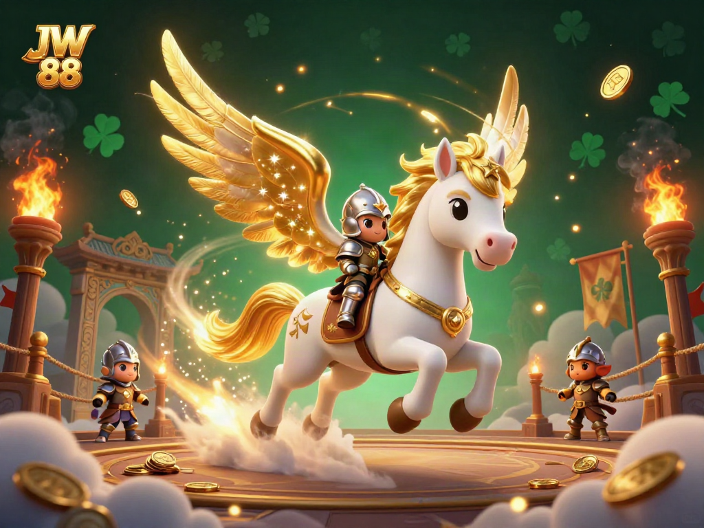 Experience thrilling gameplay at JW 88 with a vibrant 3D casino scene packed with golden treasures and dynamic characters.