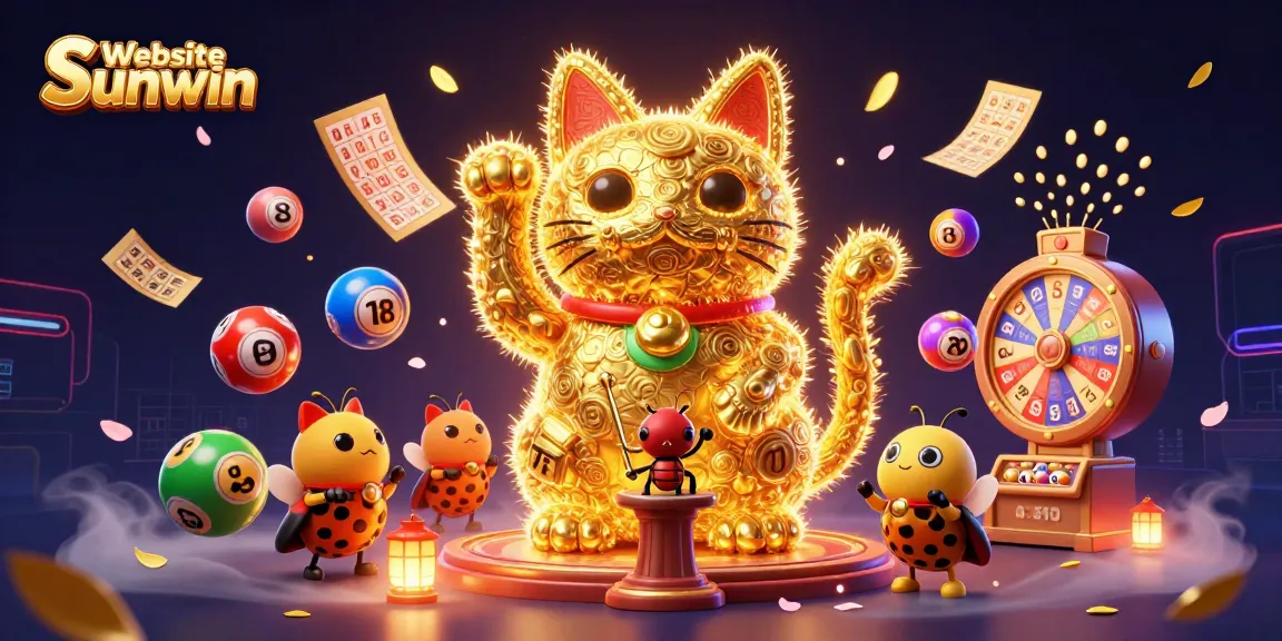 Experience excitement on Website Sunwin with a golden lucky cat and dynamic casino elements!