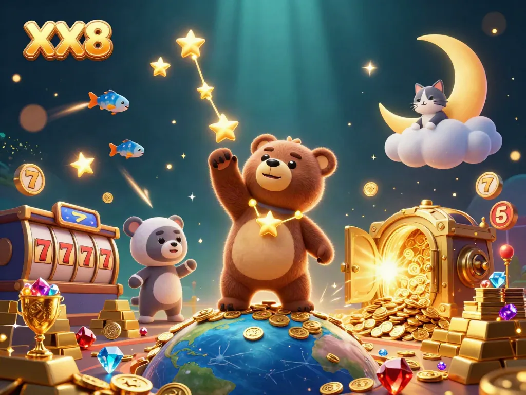 Engage with the excitement of casino games in the vibrant XX8 universe with dazzling treasures and characters.