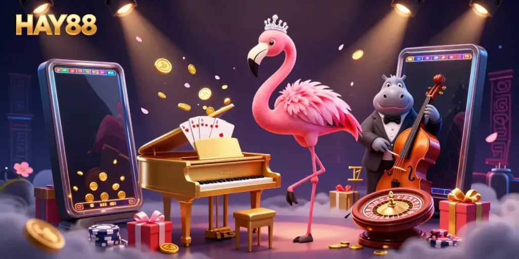 Experience the excitement of HAY88 casino with dynamic characters and vibrant gaming elements.
