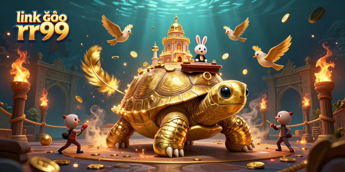 Experience excitement at link vào rr99 with a vibrant illustration of a golden tortoise casino showcasing thrilling games.
