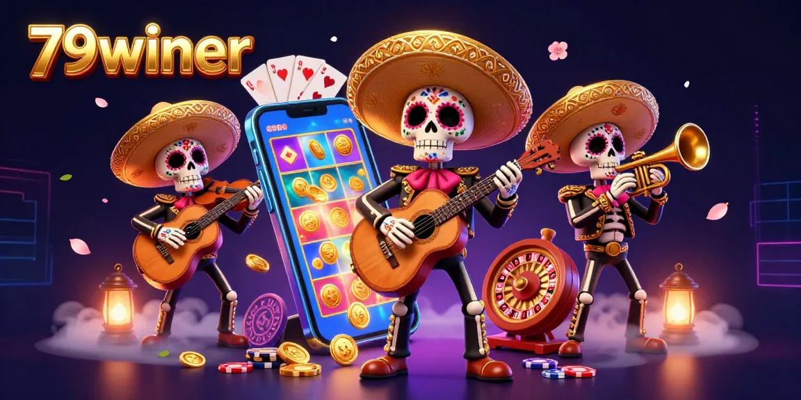 Engage with the vibrant world of 79winer, featuring a cheerful mariachi band and exciting casino elements.