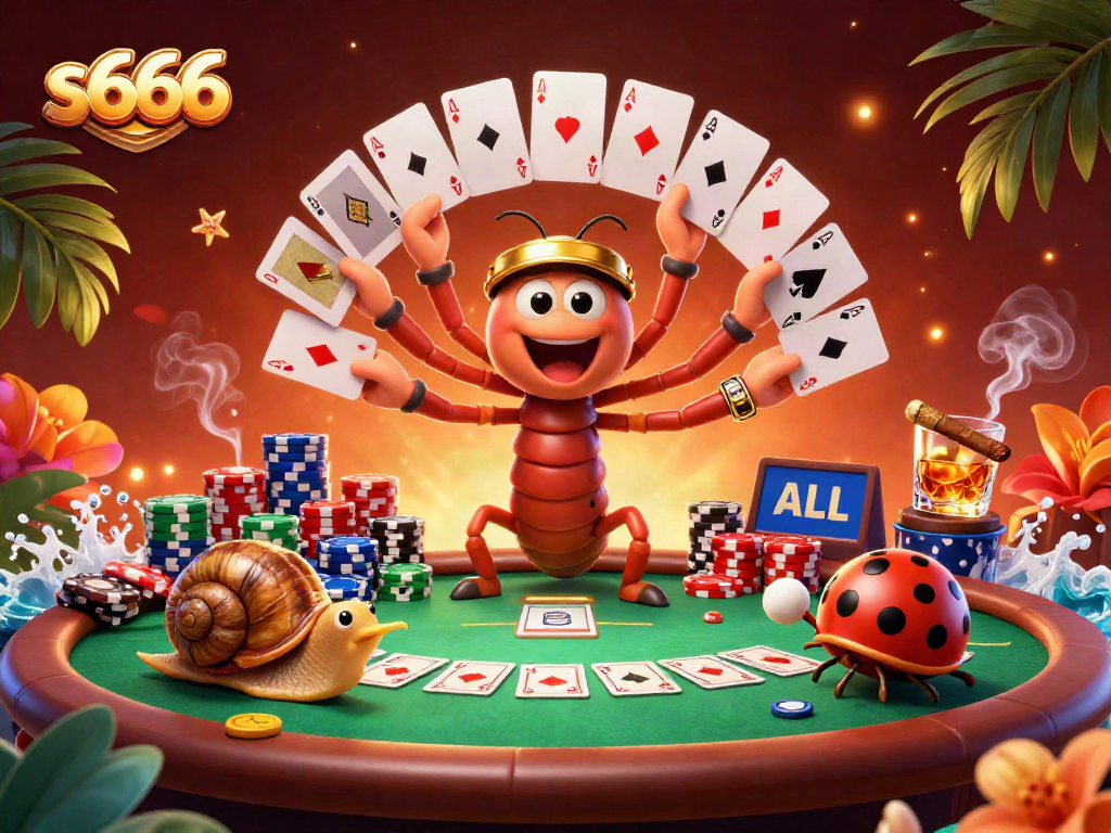 Engage in poker excitement with s666's vibrant casino scene featuring a lively dealer and high-stakes action.