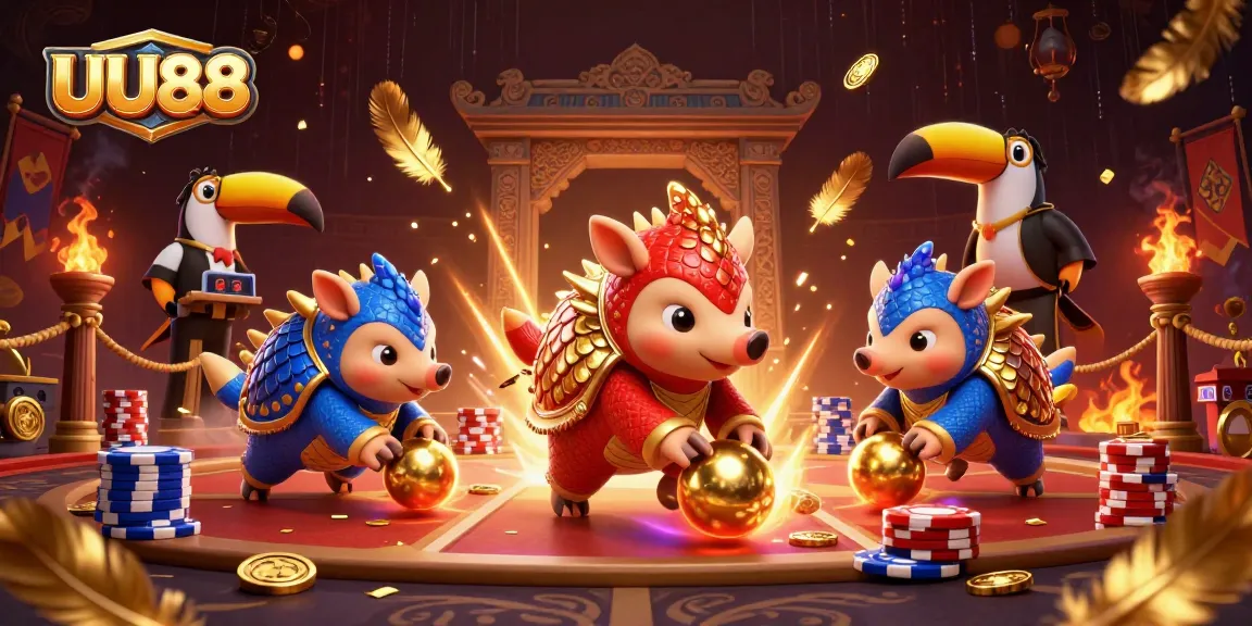UU88 pangolins competing with chips and dinero in a vibrant casino arena.