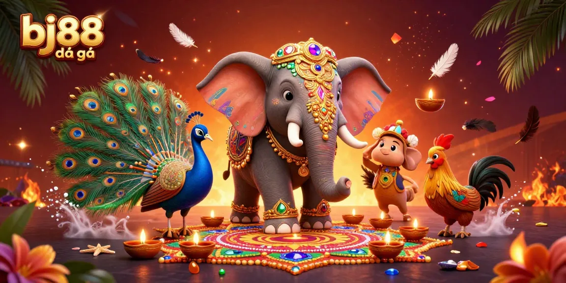 Experience thrilling bj88 đá gà action with a vibrant illustration featuring cockfighting arena elements.